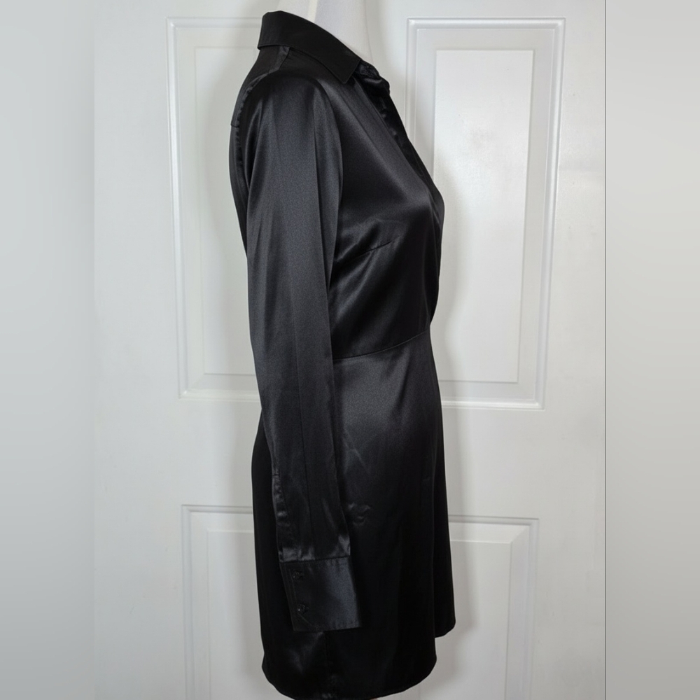 Reformation Alaine Silk Black Long Sleeve Mini Dress Size 4 - Picture 8 of 8